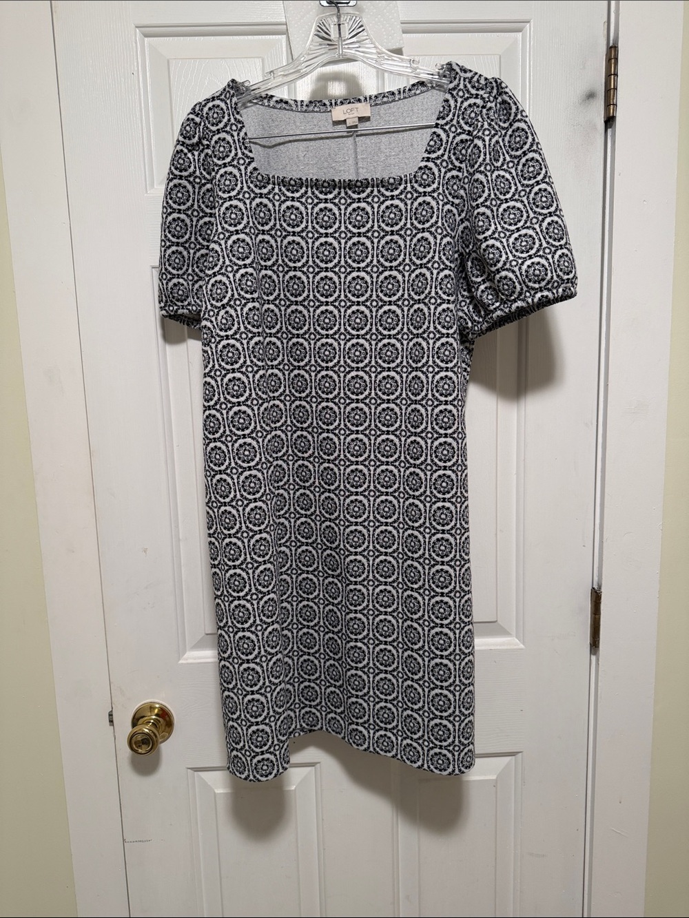 LOFT Black and White Geometric Square-Neck Dress